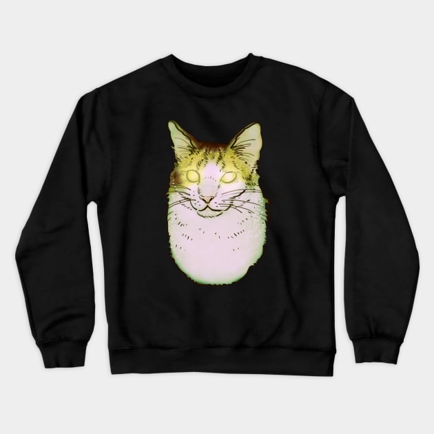 spooky scary glowing eyes hover cat cryptid meme Crewneck Sweatshirt by mudwizard